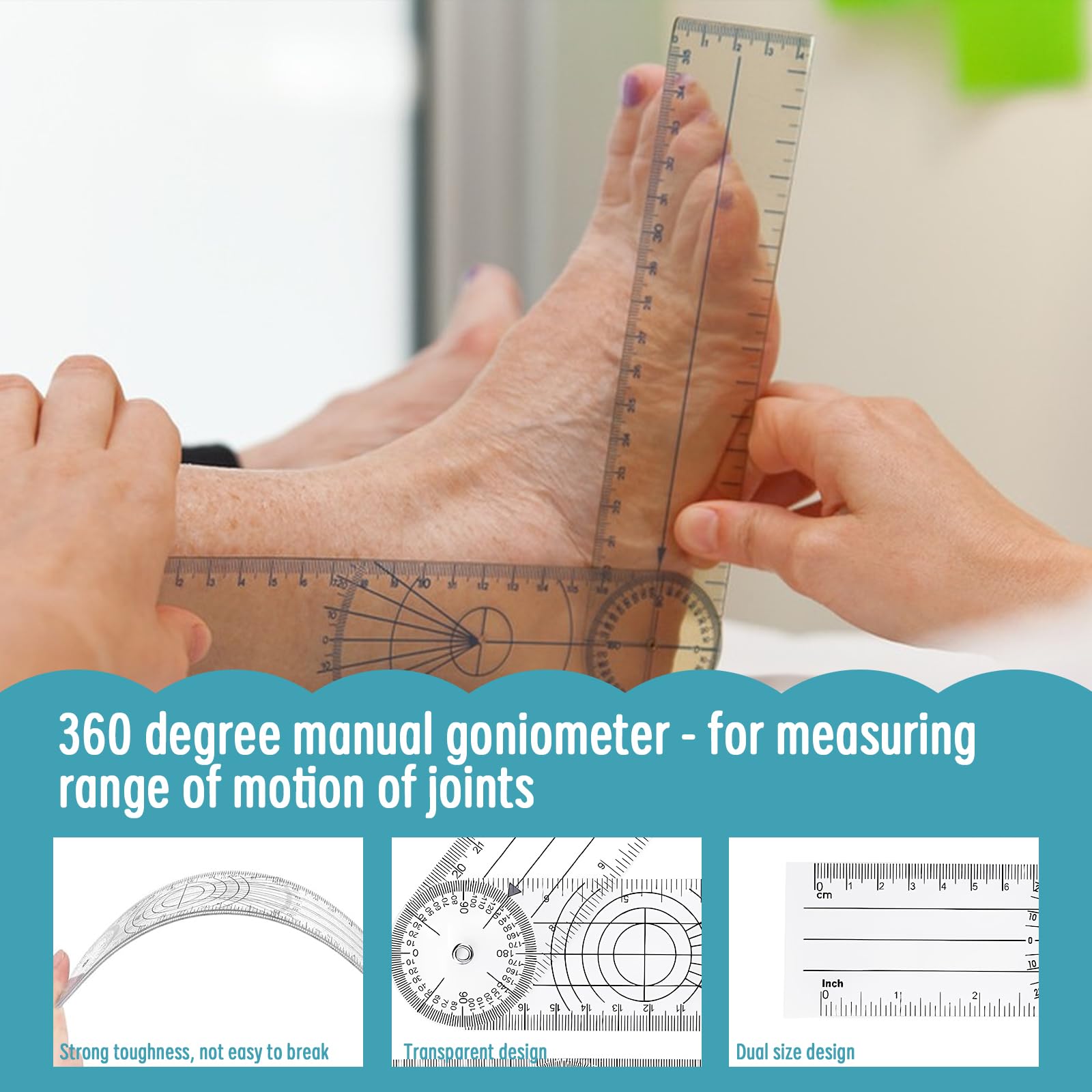 Set di 2 goniometri scuola fisioterapia con 4 metro a nastro angolo 360 ° coltello trasparente strumento pieghevole righello misuratore di gradi per misurare lunghezza petto vita