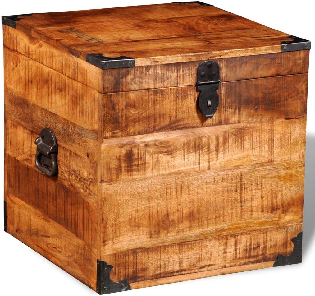 Storage Chest Box Wooden Trunk Case Cabinet Container with Handles for Bedroom Closet Home Organizer Collection Mango Wood 18" x 18" x 18"