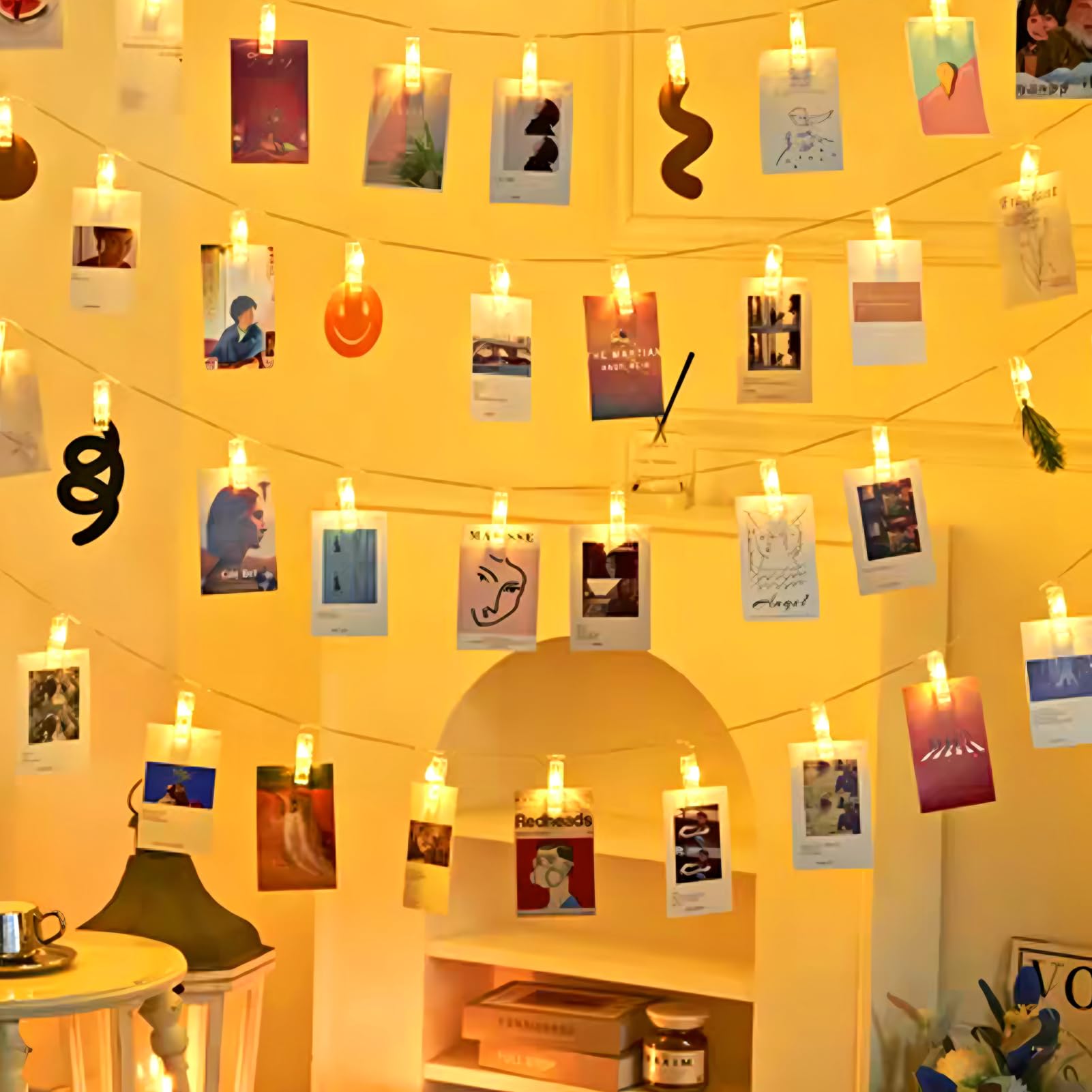 ZAIYW 6M 40 LEDs Foto Lichterkette mit Klammern Auto Timer, 8 Modi Fotoclips Lichterkette Batterie mit 40 Klammern für Fotos Wand Wohnzimmer Hochzeiten Party