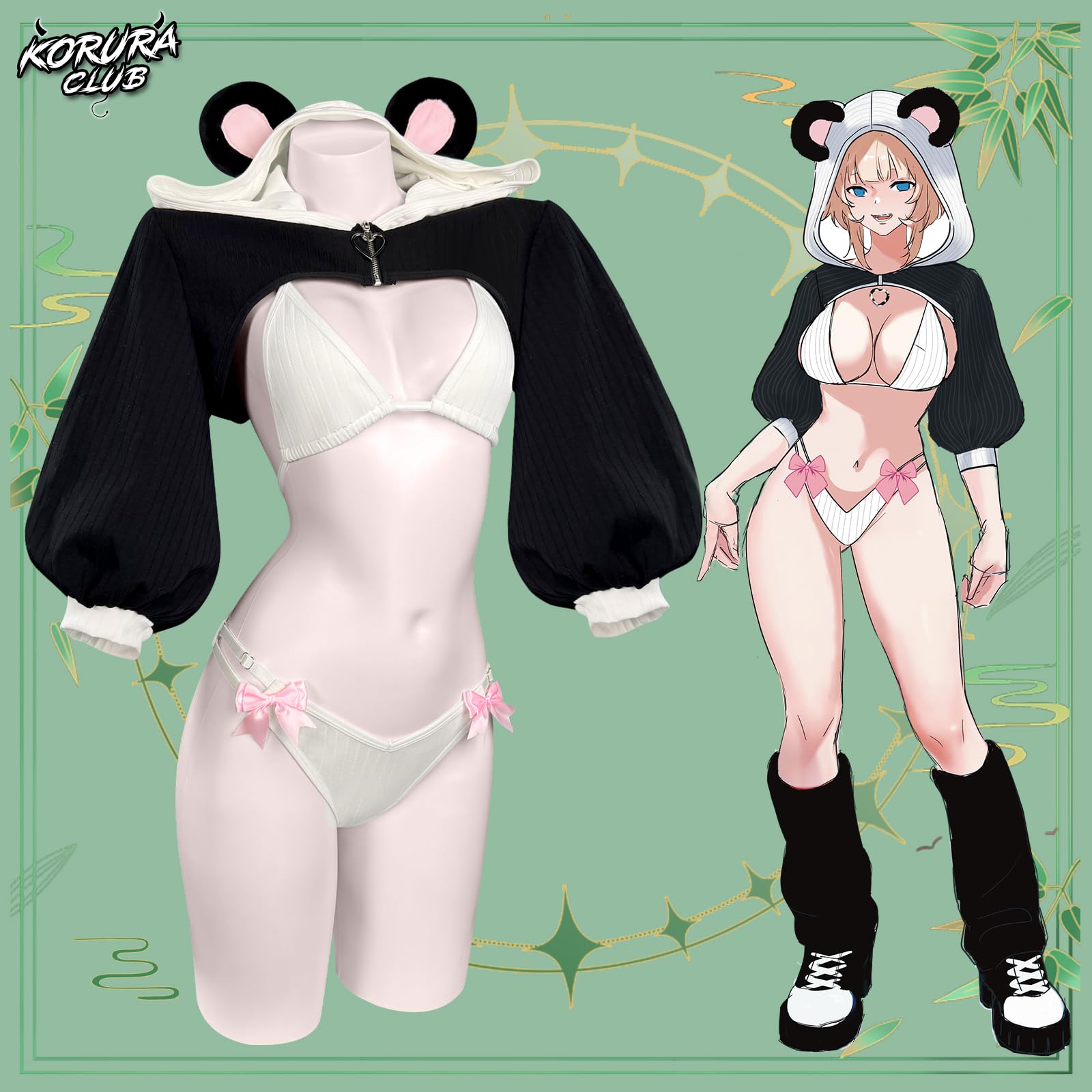 KORURACLUB Costume da panda, costume da panda, per adulti, per cosplay, sexy, bikini da donna