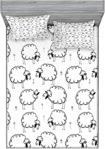 Miniatura 204 de Ambesonne - Juego de sábanas bajeras y fundas de almohada, diseño clásico botánico, plantas de jardín vintage, juego de 3 piezas con estampado