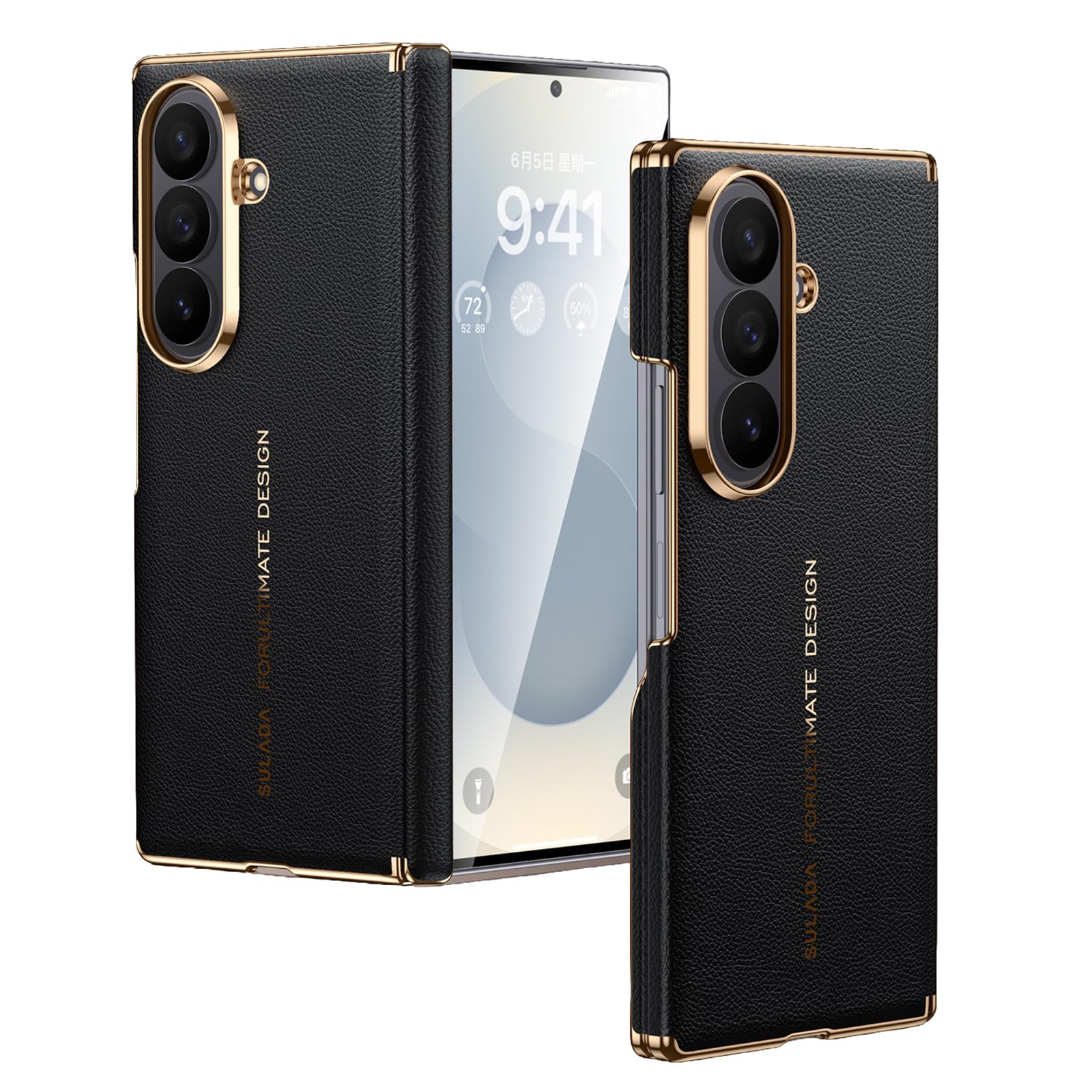 Custodia Magnetica For Samsung Galaxy Z Fold 8 Ultra, Con Copertura Protettiva For Obiettivo Con Cerniera Custodia In Vera Pelle Elettrolitica Di Lusso Da Lavoro(Black)