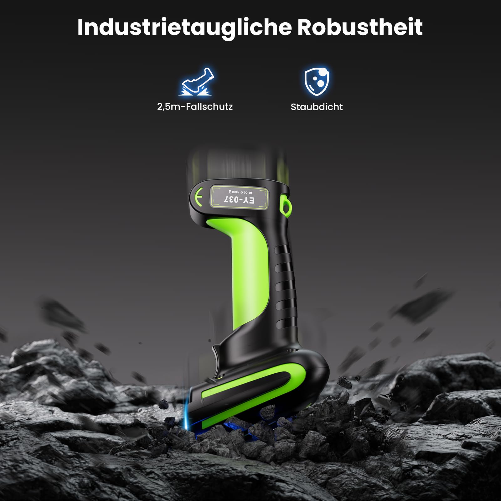 Eyoyo 2D QR Industrie Barcode Scanner Wireless mit Ladestation IP65 - Dettaglio