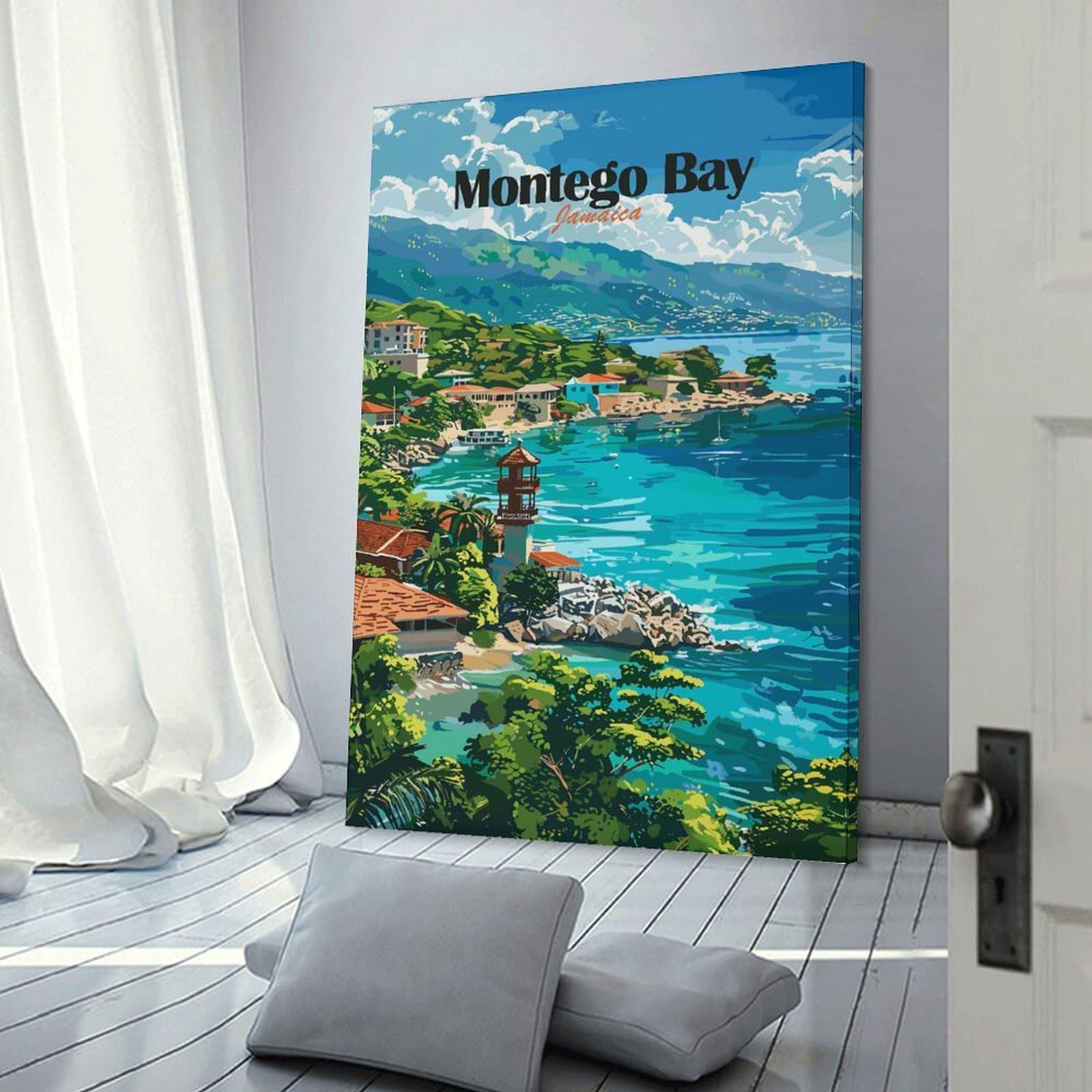 Junmoney Decorative Canvas Print Montego Bay Jamaica Travel, 20x30inch(50x75cm), for New Homes, Bedrooms Or Workspaces, Thoughtful Wall Decor for Art Lovers