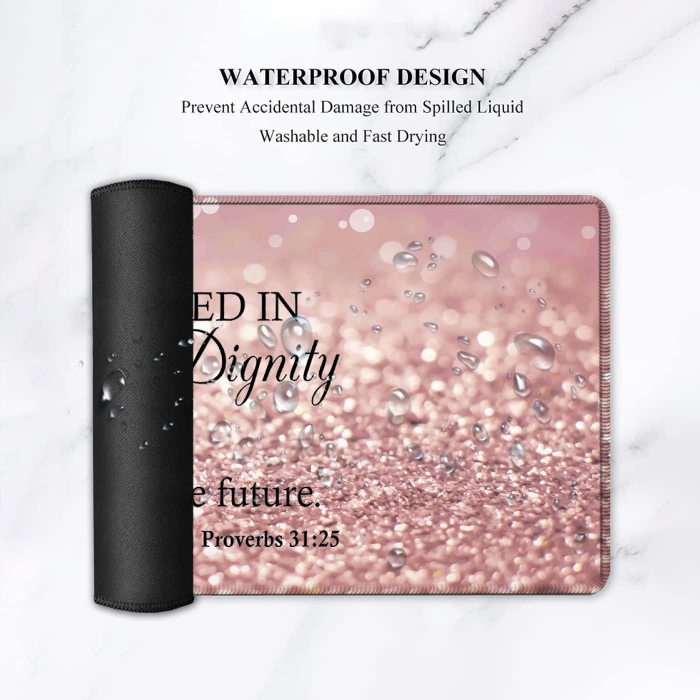 Large Gaming Mouse Pad,Extended Office Desk Mat,Waterproof Desk Writing Pad for Office/Home Ergonomic Mouse &Keyboard Wrist Rest,Proverbs 31:25 Bible Verse Laptop Desk Pad Pink Mousepad Wrist Support
