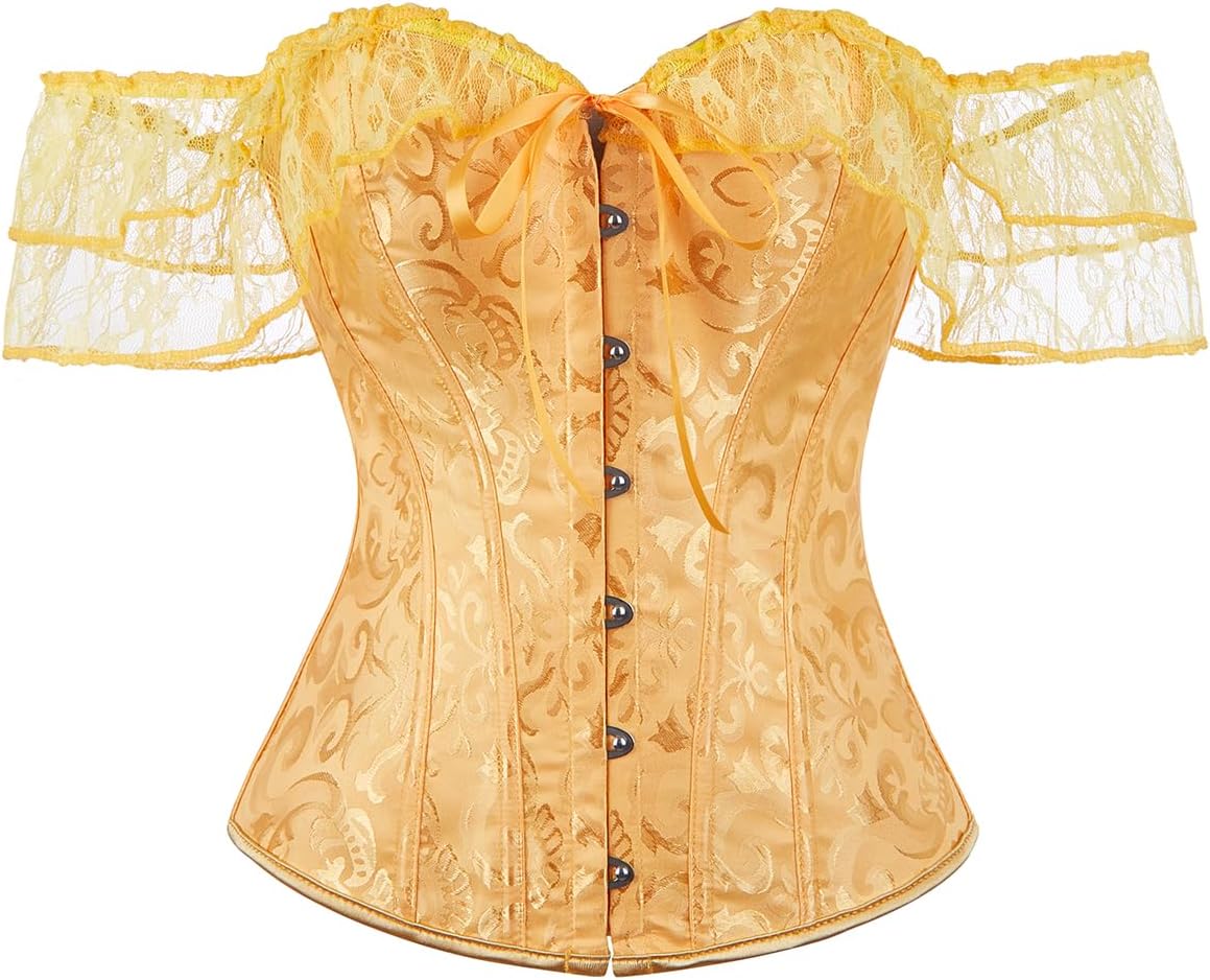 SHYMMUO Corset Top for Women Renaissance Steampunk Bustier Top Sexy Lace Up Corset Top Festival Pirate Halloween Costume