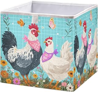 Chickens Storage Cubes 11x11 inch Collapsible Decorative Fabric Storage Box Shelves Closet Organizer Bin for Bedroom Nursery Office