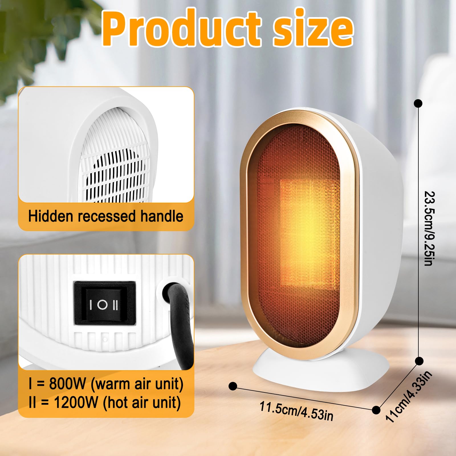 Calefactor Bajo Consumo Pequeños, 800/1200W Calentador Cerámico Silencioso, Protección Contra el Sobrecalentamiento/Automatic Shut-Off, Ventilador Calentador Electrico para Dormitorio y Oficina