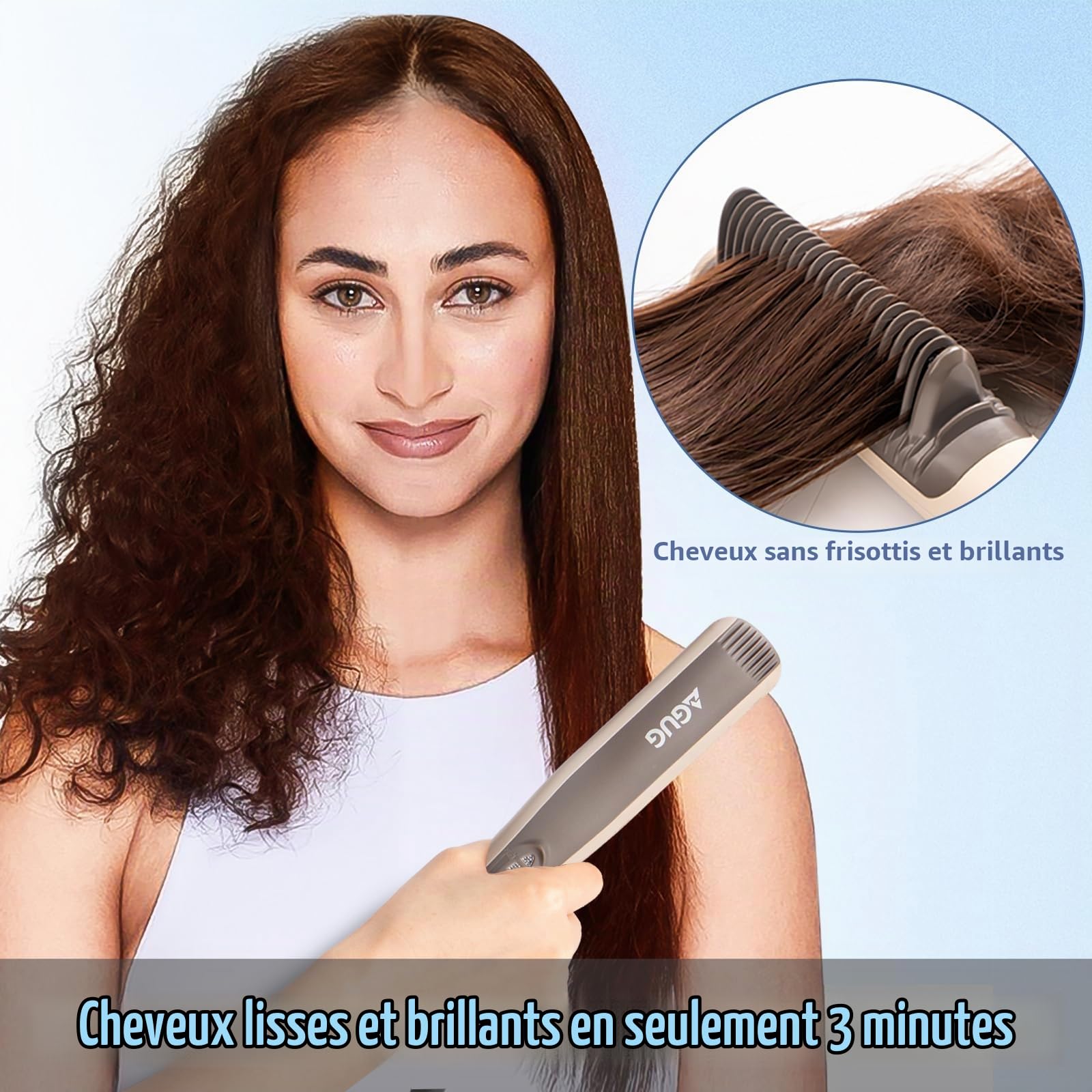 Brosse Lissante pour Cheveux, AGUG Fer à Lisser Peigne Chauffant 30s PTC Chauffage Rapide 6 températures 130-200 ℃ Lisseur Cheveux Léger Brosse Chauffante