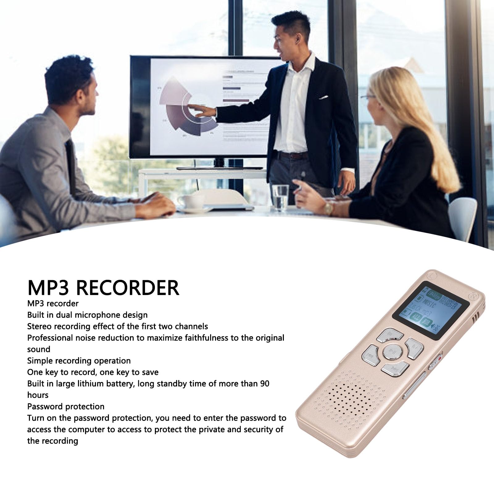 Grabadora de Voz Digital, Reducción de Ruido Inteligente, Micrófono Dual, Voz a Texto, Dispositivo de Grabación Activado por Voz, Grabadora MP3 (32G)