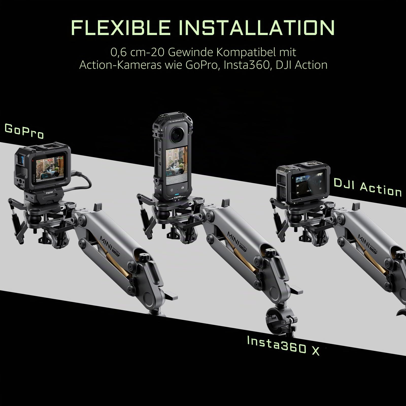 Tilta Universeller Stoßdämpferkopf für Hydra Alien Mini Kompatibel mit Actionkameras mit 1/4"-20-Gewinde, NATO – Titangrau HDA-T15-SAH2-TG