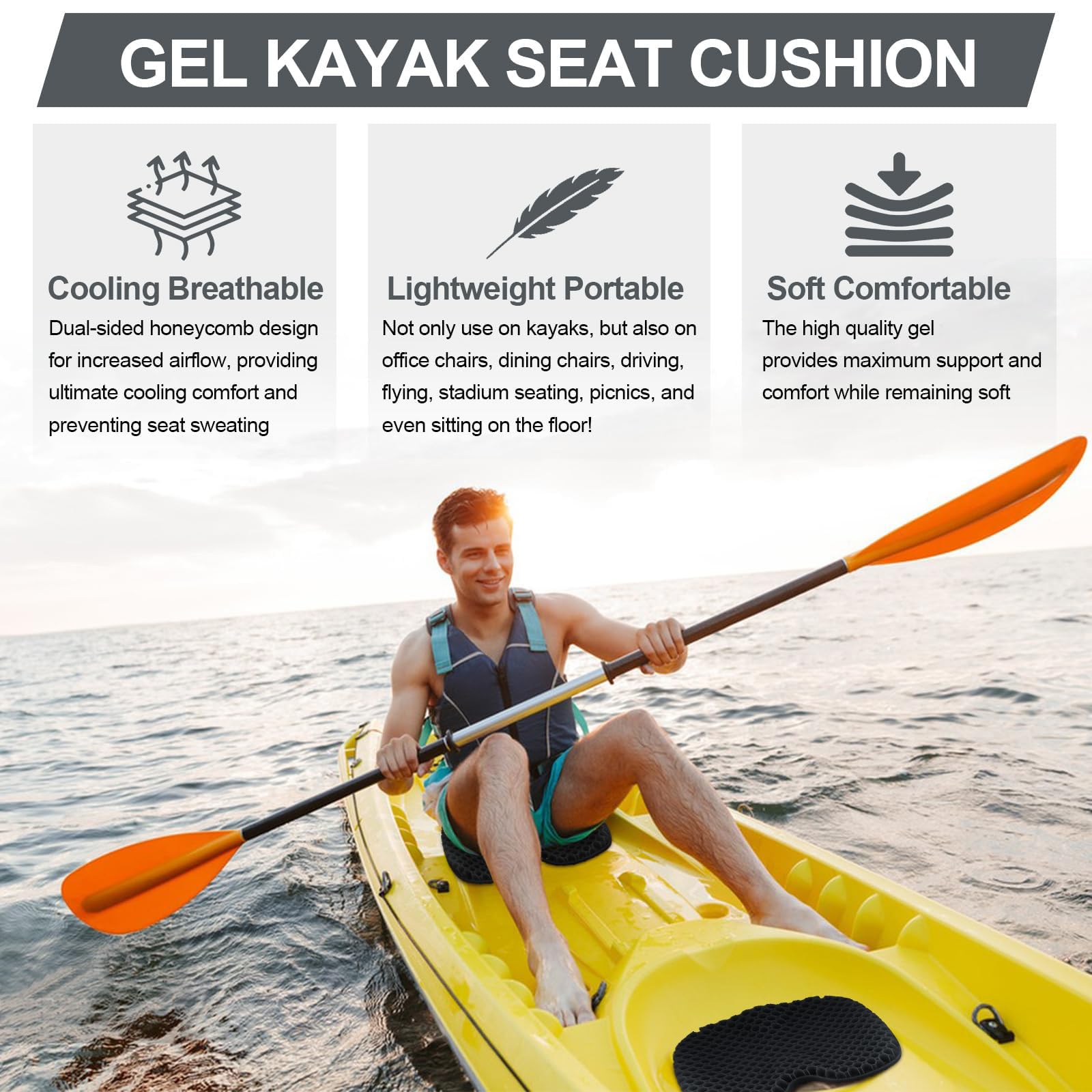 Cuscino per Sedile Kayak Antiscivolo con Base, 1 Black