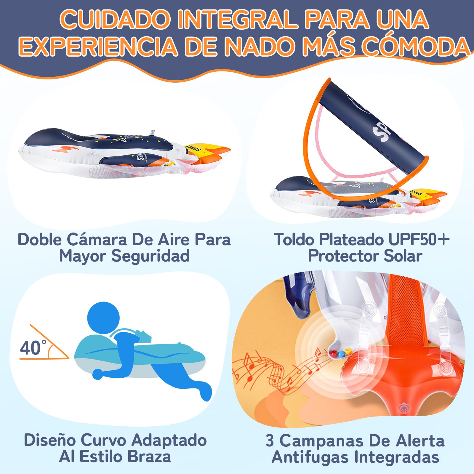 IEEILULU Flotador Bebe con Sombrilla, Flotador Bebe Inflable con Asiento, Anillo de Natación para Bebé, Flotador de Piscina para Bebé para Piscina, Playa y Vacaciones 6-36 Meses