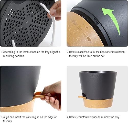 Miniatura 5 de GUDATOST Paquete de 2 macetas de riego automático, maceta de plástico ventilada antiputrefacción de raíz de 9 pulgadas con bandeja de depósito