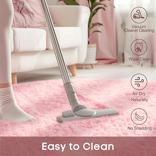 Miniatura 6 de Ophanie - Alfombra redonda de color rosa para dormitorio y niñas, alfombra de área peluda Kawaii mullida, felpa suave y lanuda de 4 pies, para