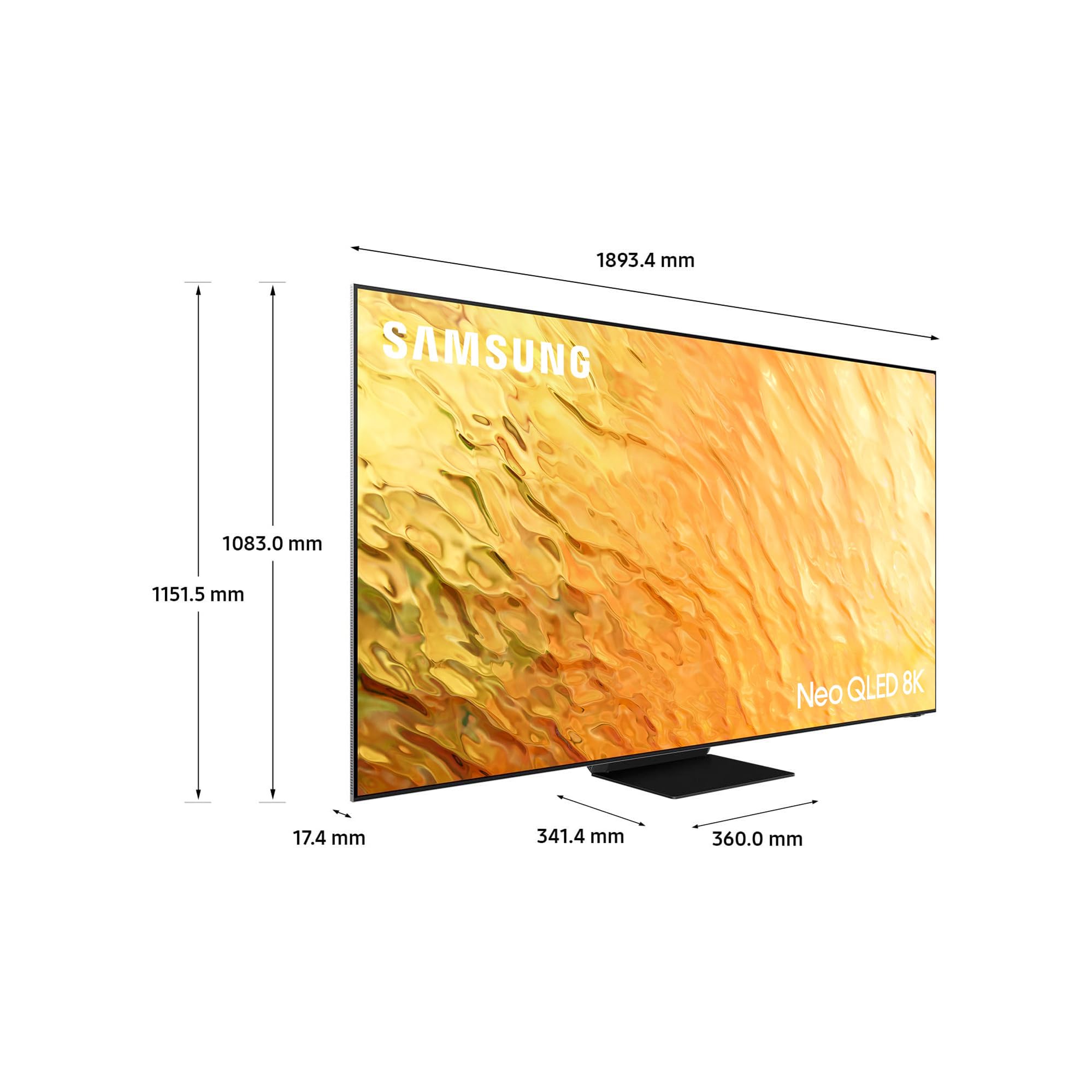 Samsung TV 85" QE85QN800BTXZT NEO QLED 8K, Quantum Matrix Pro, mini LED, Processore Neural Quantum 8K, Infinity One Design, Attachable Slim One Connect, Dolby Atmos e OTS+