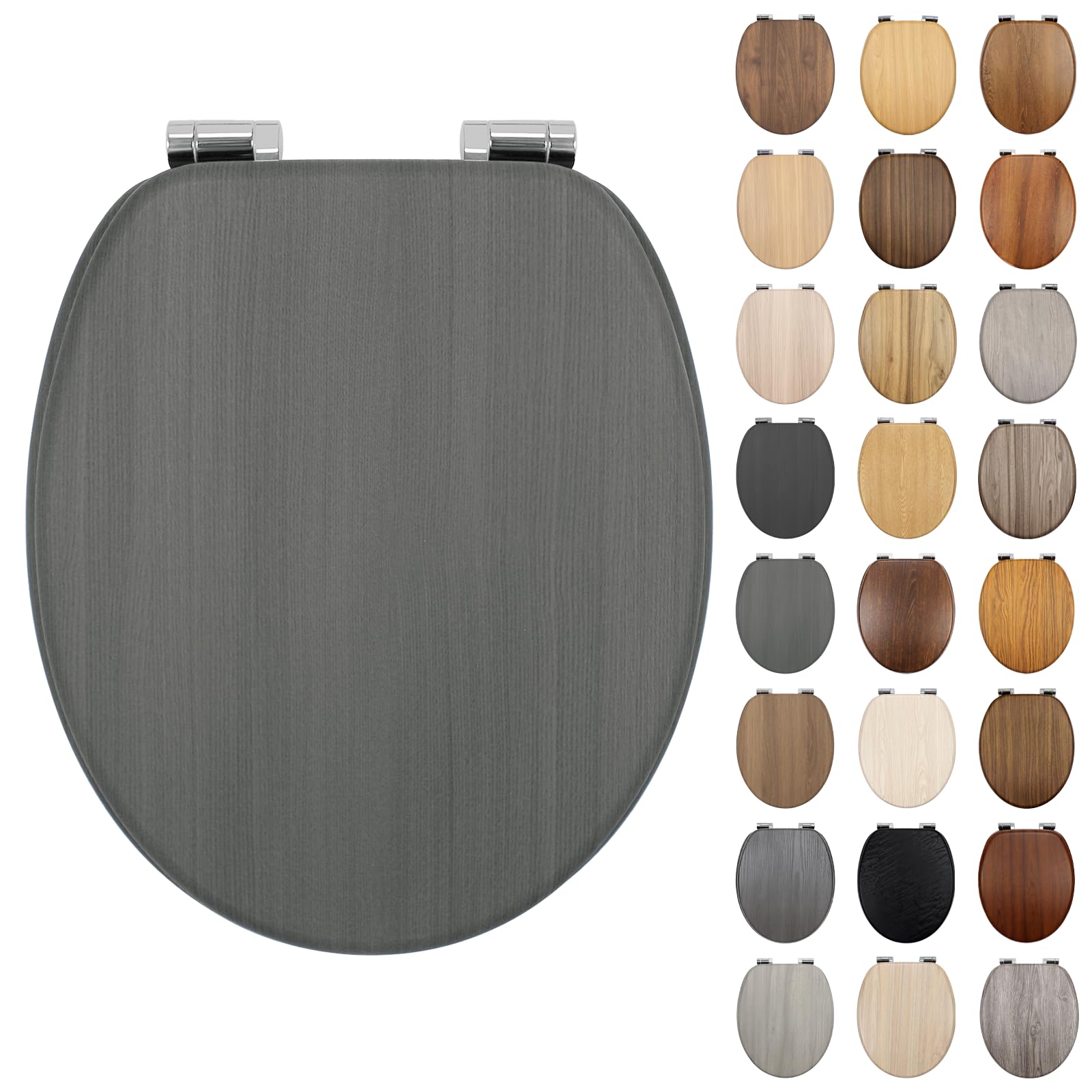 Fanmitrk Wooden Toilet Seat with Oak Effect Finish, Soft Close, MDF Bottom-Fixing Hinges, Easy-Clean for Bathrooms(SDEB14808-12-01) — image 1