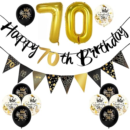 70. Geburtstag Girlande Banner,70er Geburtstag Schwarz Gold Wimpel