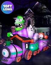 Holidayana 10 ft Graveyard Train Airblown Halloween Lawn Inflatables, Giant Spooky Weather Resistant Inflatable Decor with LED Lights, Built-in Fan, and Tie-Downs - coolthings.us