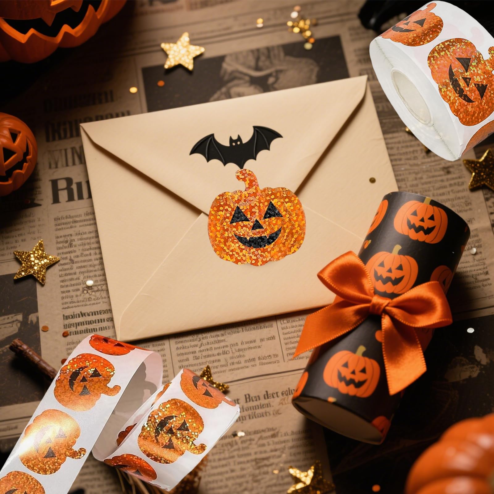 500Pcs Pumpkin Stickers, Halloween Stickers, Orange Sparkly Halloween Crafts - Image 4