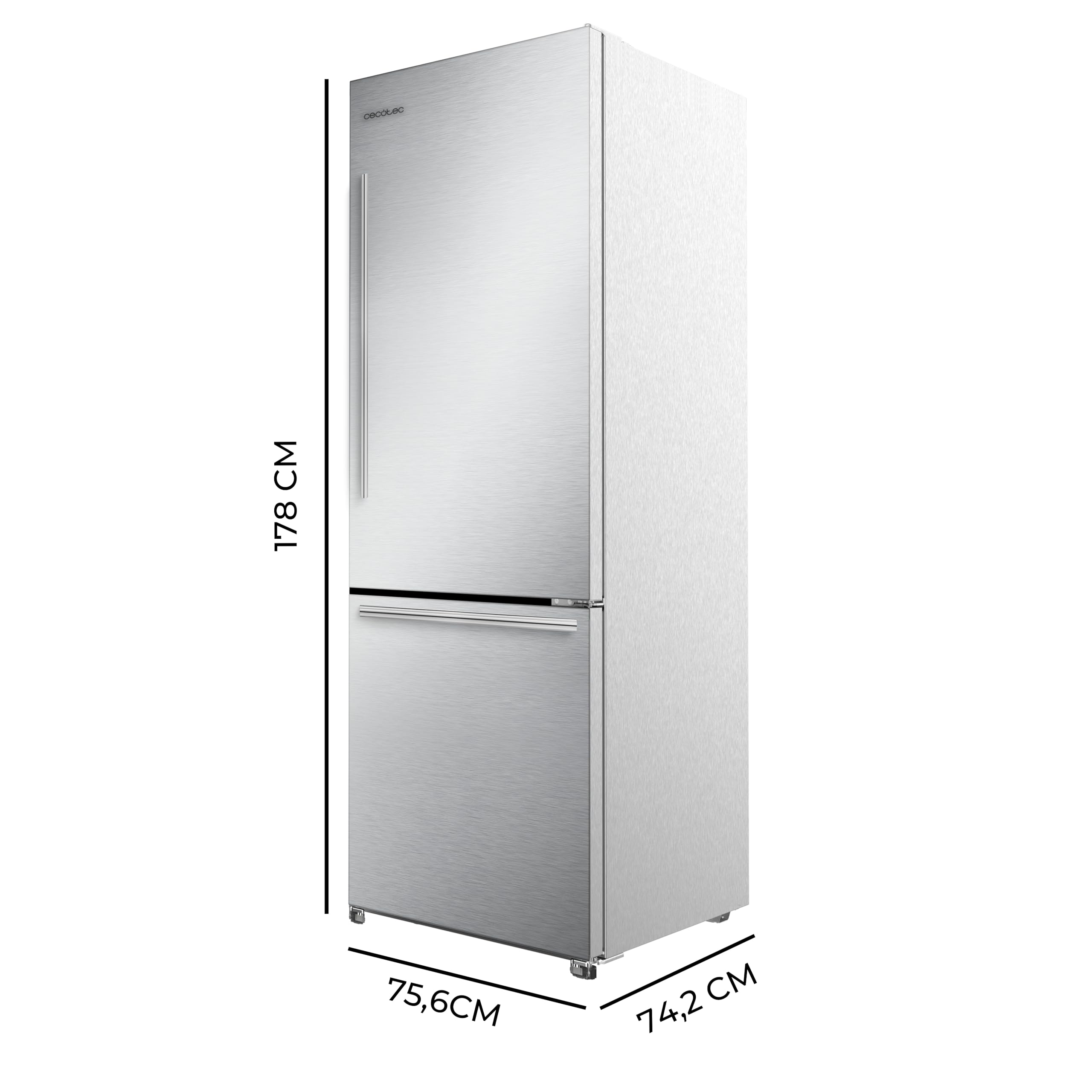 Cecotec Frigorífico Puerta Francesa Total NoFrost 499L Bolero CoolMarket Combi FD 499 Inox E. Alto 178cm y Ancho 75,9cm, Bajo Consumo, Green HUB, MetalFlex Cooling, Fast Freezing, Modo Smart, Inox
