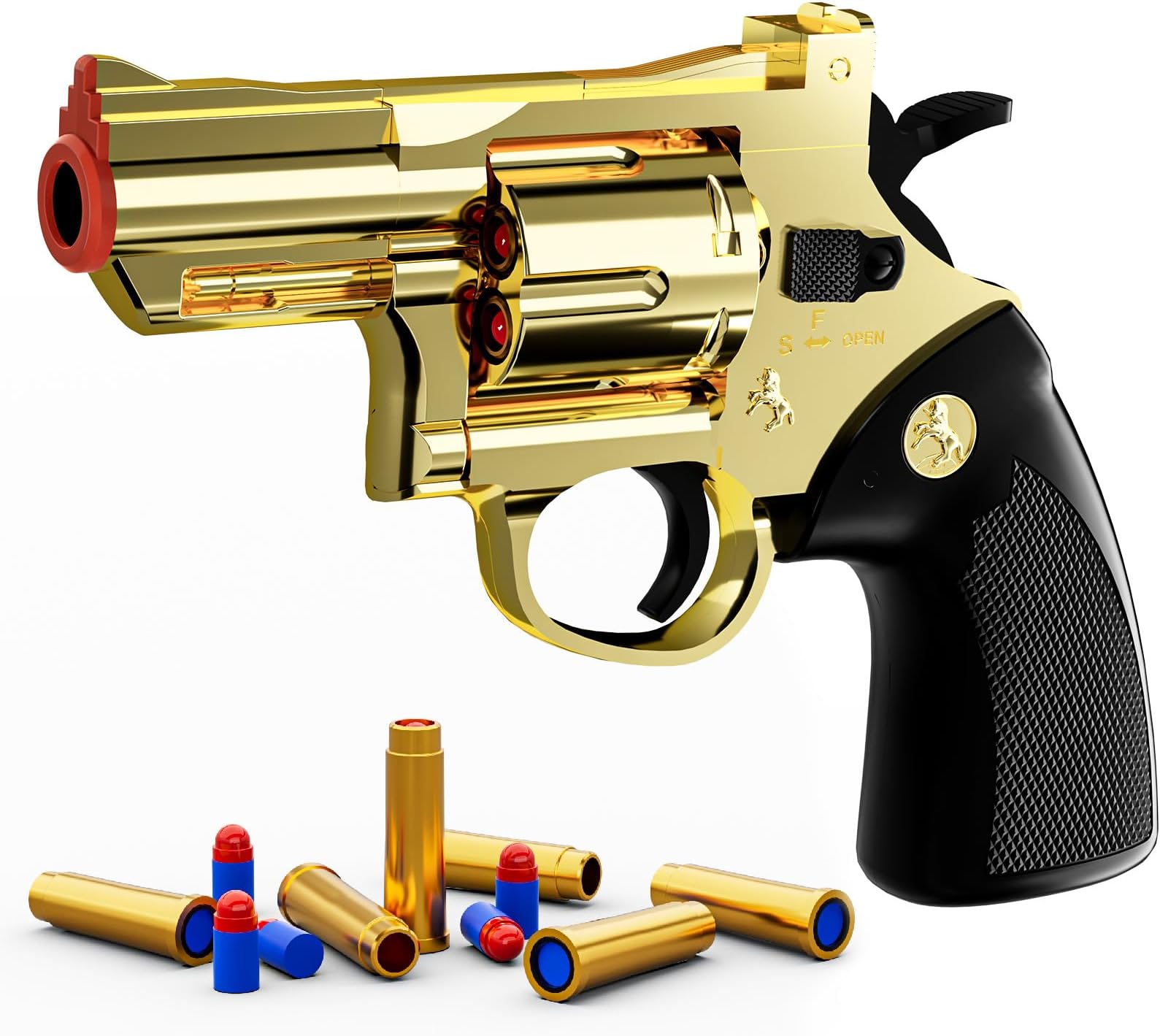 Western Cowboy Revolver Toy Gun - Soft Foam Bullet Blaster with Holster Set for Kids Boys Age 6-12 - Christmas Birthday Gift for Outdoor Shooting Games & Cowboy Cosplay Costume Accessory (Golden)