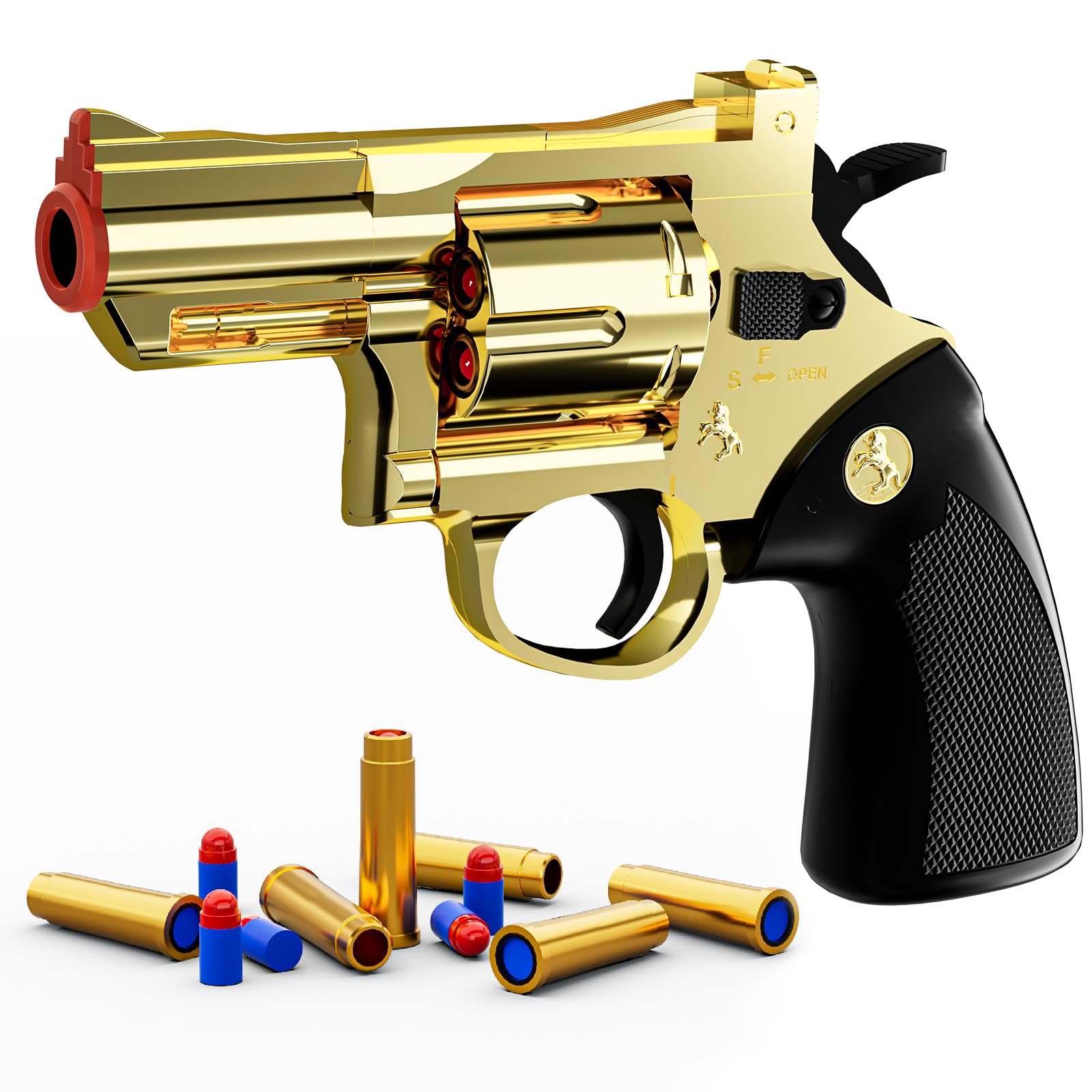 Western Cowboy Revolver Toy Gun - Soft Foam Bullet Blaster with Holster Set for Kids Boys Age 6-12 - Christmas Birthday Gift for Outdoor Shooting Games & Cowboy Cosplay Costume Accessory (Golden)