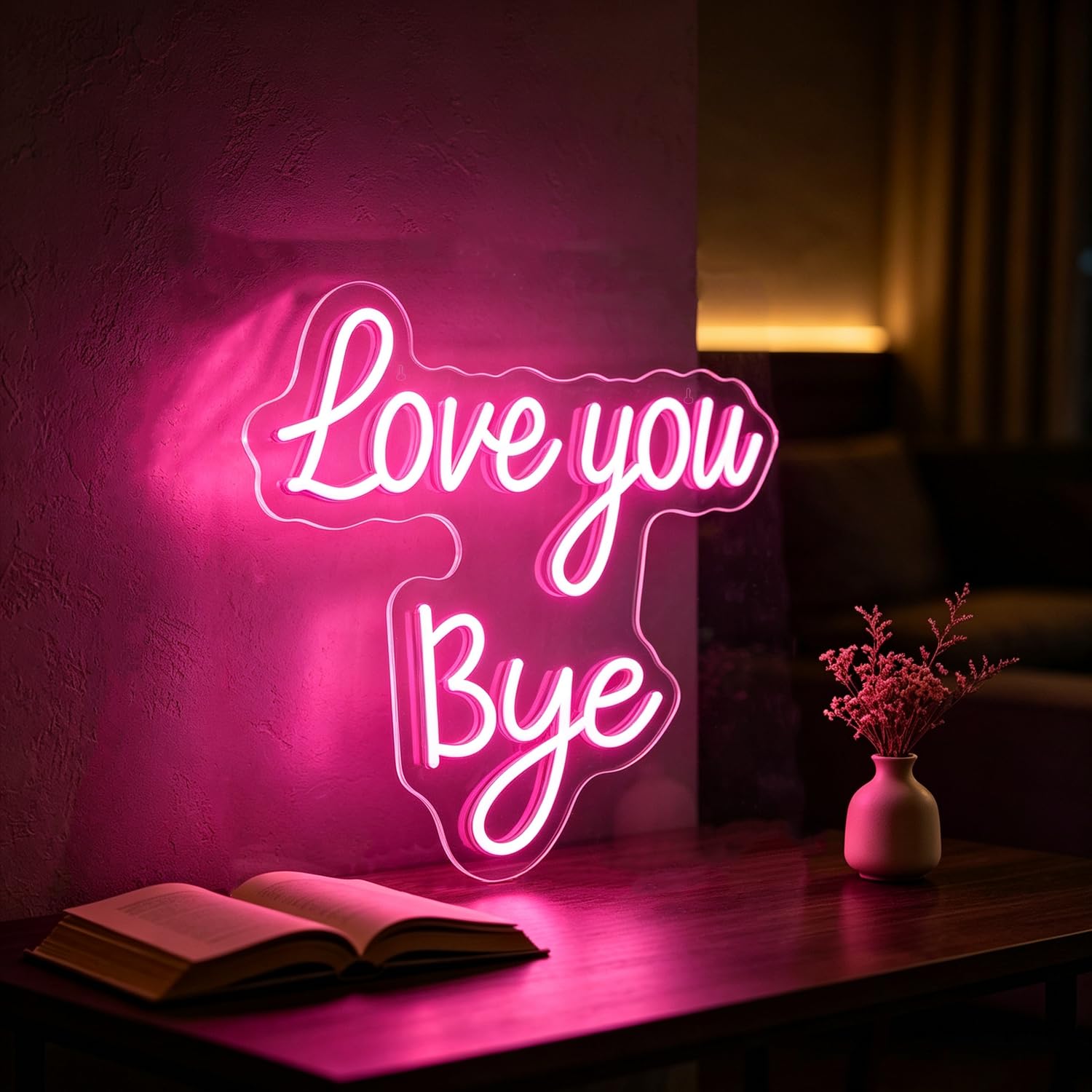 Love You Bye Neon Sign LED Neon Letter Sign Light Up for Wall Decor, Dimmable USB Powered Neon Light for Graduation Bedroom Home Wedding Party Bar Modern Decoration Birthday Gift 15.47”x15.74” — image 1
