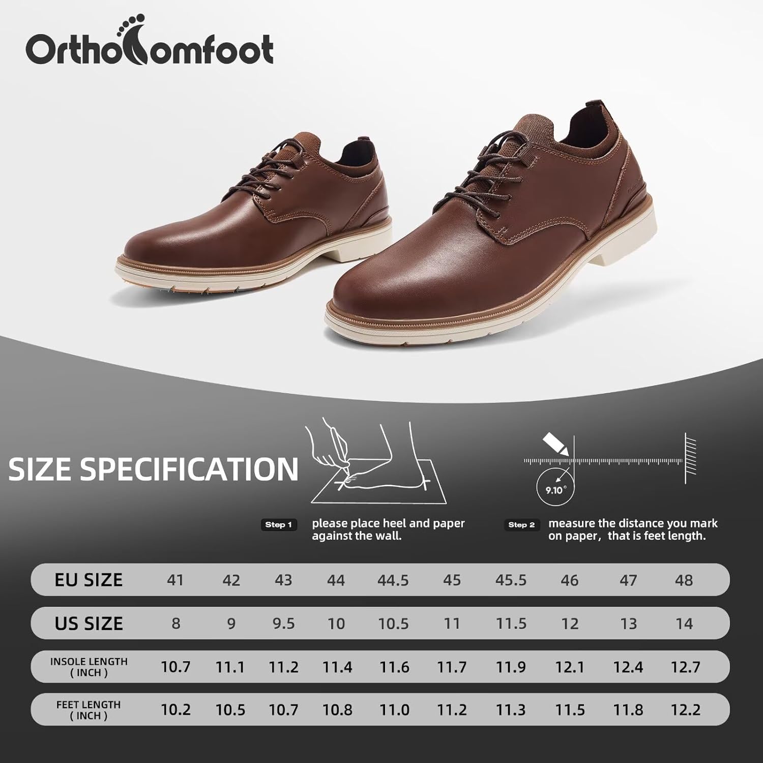 Orthopedic Business Leather Dress Shoes: Arch Support Plantar Fasciitis Walking Wingtip Formal Oxford for Mens, Orthotic Comfortable Casual Patent Tuxedo Work Shoes for Foot Heel Pain Relief - Image 9