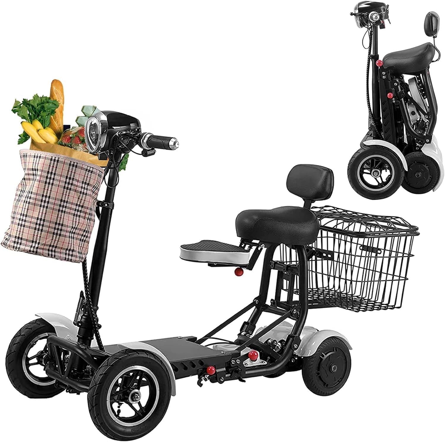 Scooter de Movilidad de 4 Ruedas, Por Scooter Motorizado Compacto, Scooter de Movilidad Plegable, para Adultos y Personas Mayores con Discapacidad 3,10.4Ah