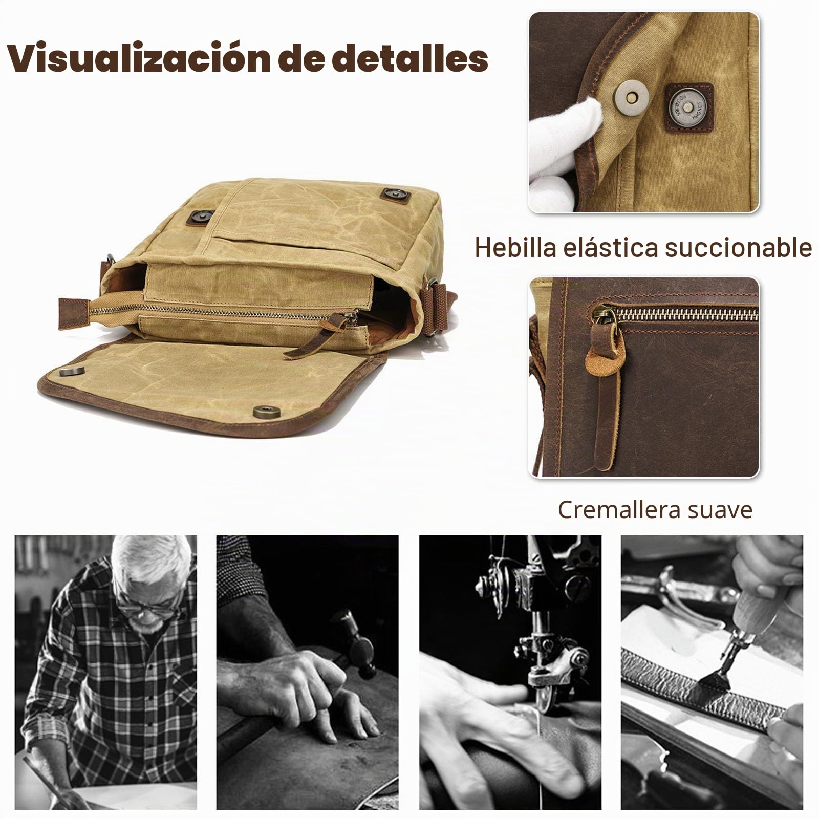 FANDARE Retro Bandoleras Hombre Bolso Hombre Bandolera Bolsos Hombres Bolsos Bandolera Bolsos Cruzados Bolso de Hombro Bolsa Tote para Negocios Trabaja Universidad Viaje Messenger Bag Caqui