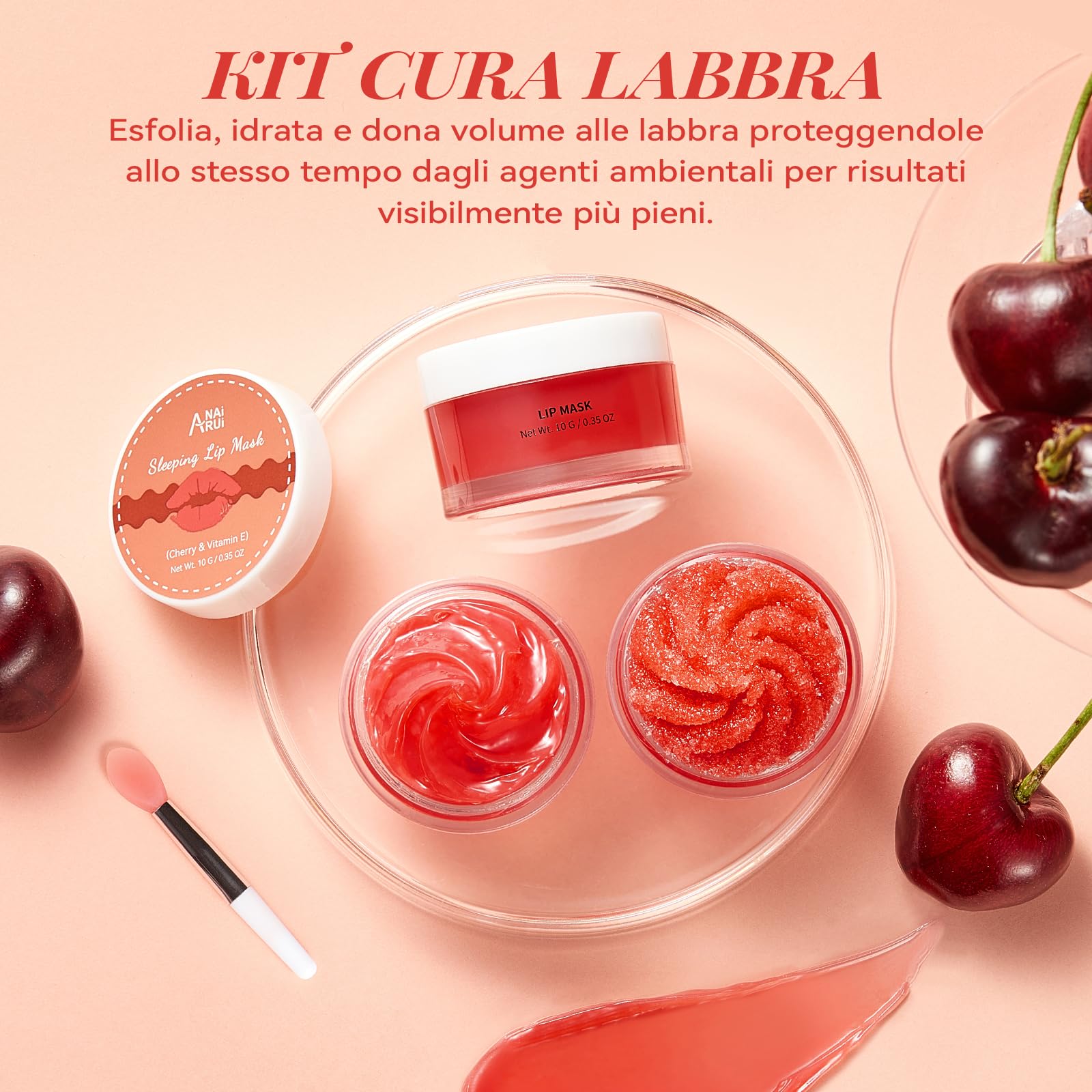 ANAiRUi Set di maschera per labbra e peeling per labbra Cherry