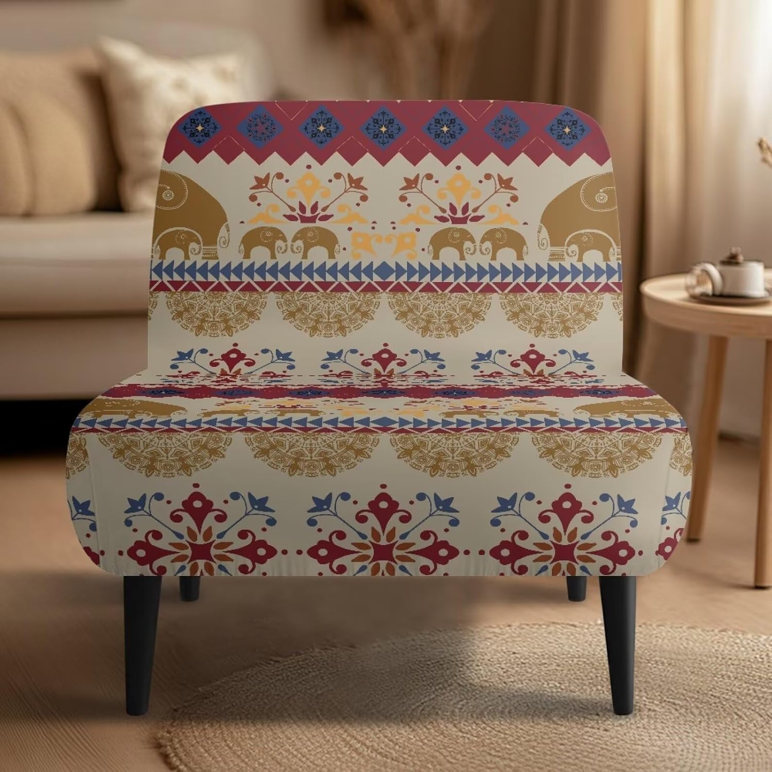 Aztec Living Room Chair Covers Traditional Accent Chair Covers Without Arms Thick Armless Recliner Sofa Cover Stretchable Non Slip Armless Chair Slipcover 1 Piece