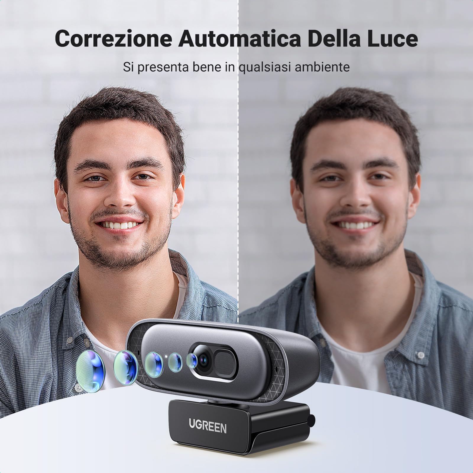 UGREEN Webcam 2K 30FPS Full HD USB A Camera PC Due Micro Cancellazione del Rumore Integrata Rotazione a 360 Gradi Plug Play Windows MacOS Supporta Streaming Videochiamata Youtube Zoom Videoconferenza