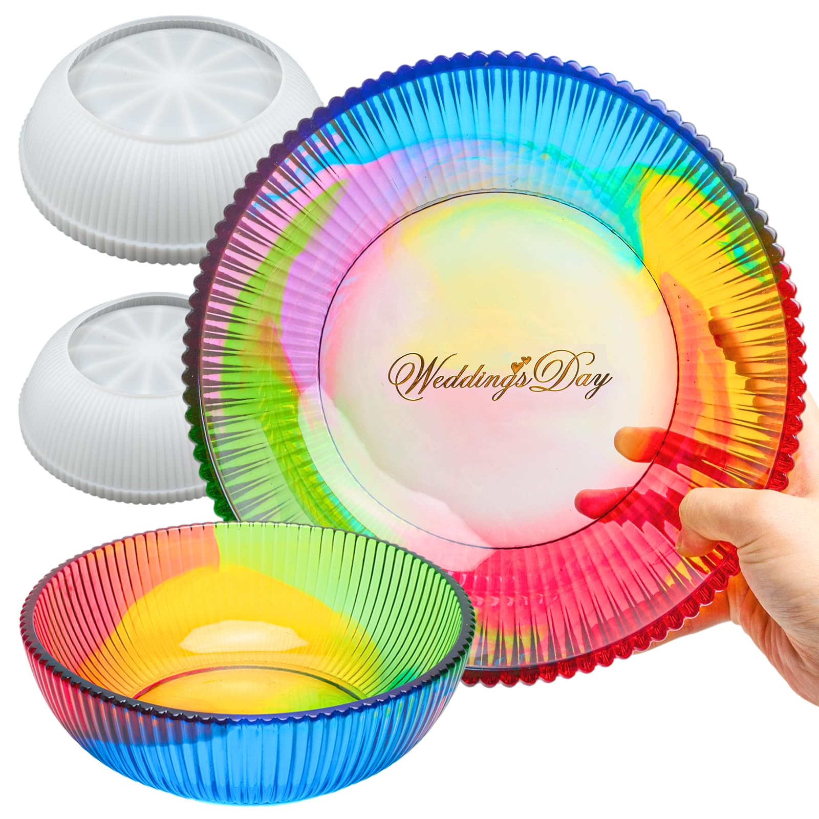 Lot de 2 grands moules en résine en silicone - 25,4 cm - 20,3 cm - Rond à rayures profondes - Moule en résine époxy pour béton - Pour pot de fleurs, bijoux, maquillage, bougies, loisirs créatifs