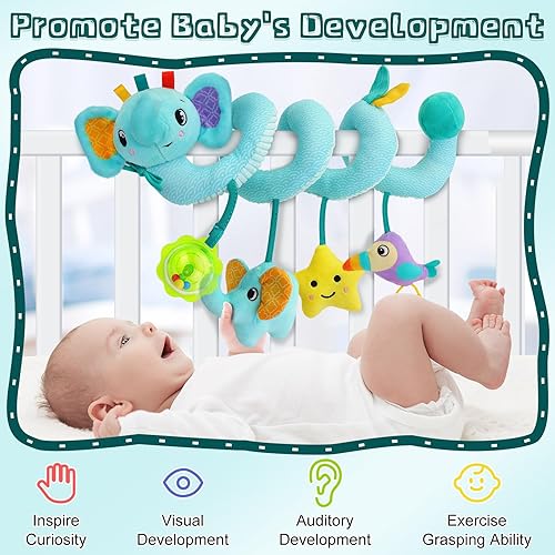 Miniatura 5 de FPVERA Juguete de actividad en espiral para asiento de automóvil, arco de cochecito de bebé, juguete colgante con sonajero, chirriante, campana de