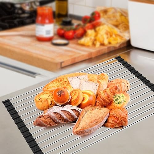 Miniatura 3 de Escurreplatos plegable de acero inoxidable se enrolla ideal para fregadero escurridor de cocina con silicona color negro 205 x 1313 pulgadas