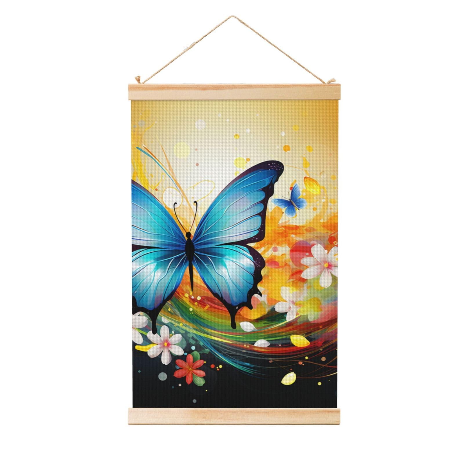 Colorful with butterfly Poster Wooden Shaft Hanging Poster Wall Hanging Banner Canvas Artwork with Wood Frames 16"x24" Modern Artwork Decor Ready to Hang Wall Art for Home Decor Scroll Painting