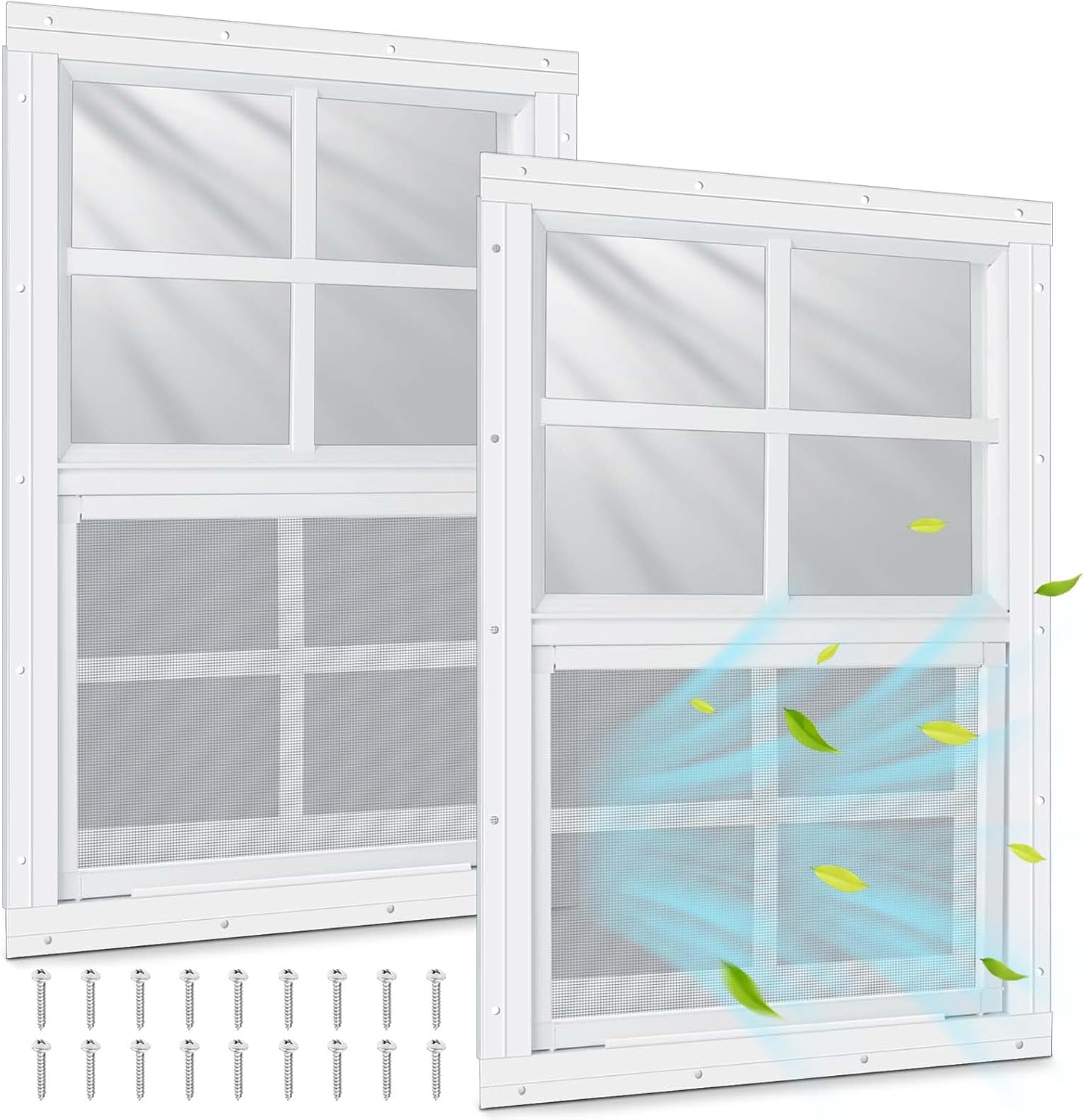 DGB 2-Pack 12x18 Inch Sliding Shed Windows with Tempered Glass & Fiberglass Screens - Ideal for Chicken Coops, Playhouses, Garages, Barns