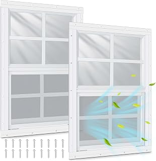 2pcs Shed Windows, 12 x 18 Inch Sliding Windows with Tempered Glass and Fiberglass Screen, Household Storm Window Small Window with Screws for Shed Chicken Coop Playhouse Garage and Barns