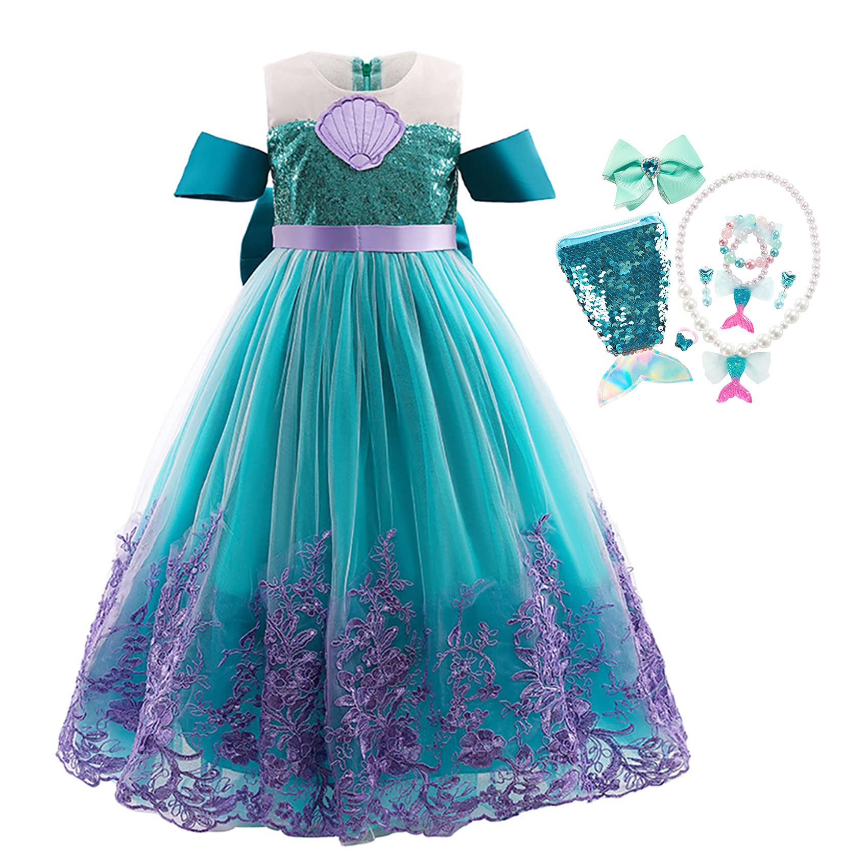 Aibei Little Girls Princess Dress Up Halloween Party Birthday Cosplay Costume Luxury Dress up with Accessories (3-10Years), green, 9-10 Years