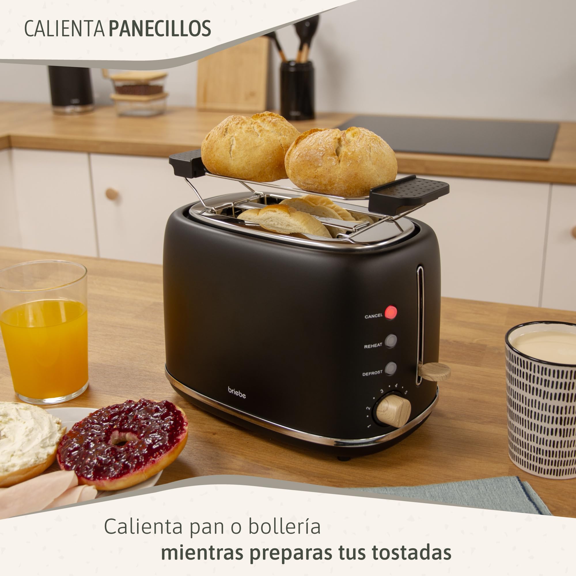 briebe Nordic Set Tostadora Pan Ranura Ancha 2 Rebanadas, 6 Niveles Tostado + Hervidor Agua Eléctrico 1,7L Inalámbrico, 2200W Ebullición Rápida, Libre BPA, Pack Desayuno Diseño Nórdico, Negro