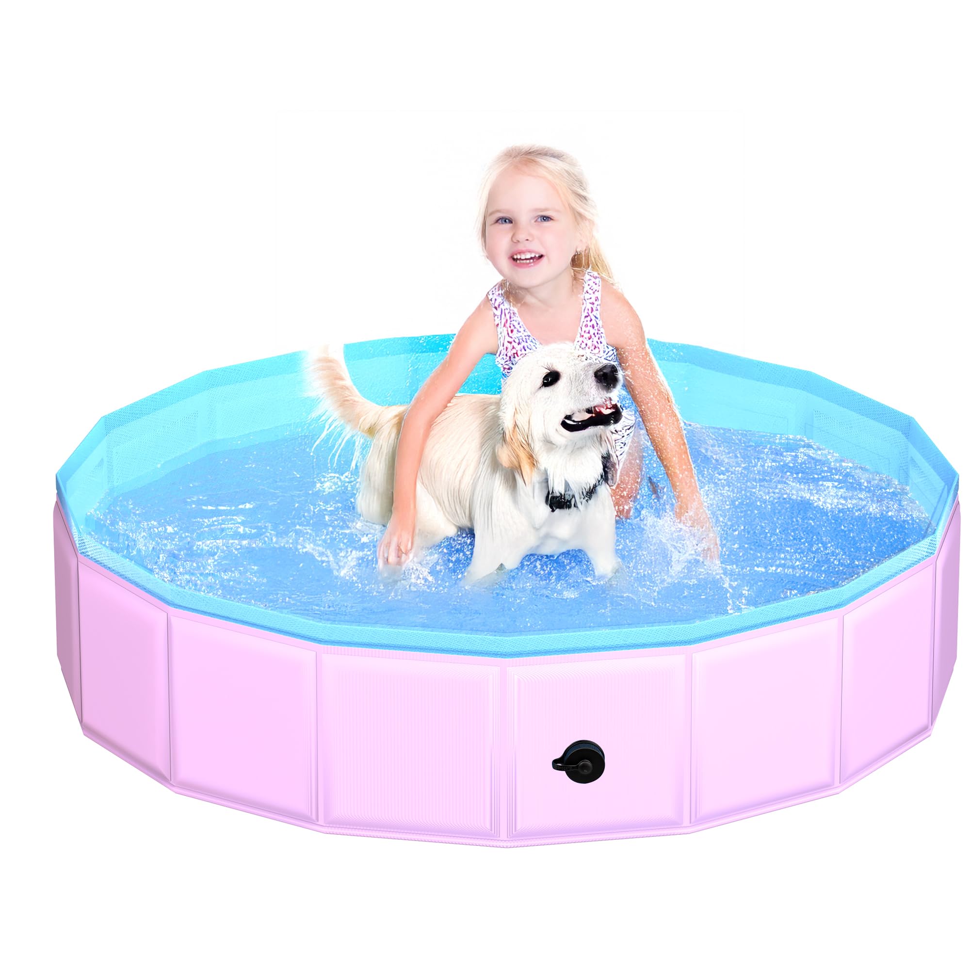 CACSPS 2025 Updated Foldable Dog Pool, 47" x 12" Kiddie Pool with Hard Plastic, Non-Slip Dog Bath Tub for Outdoor Backyard, Collapsible Dog Swimming Pool for Kids Dogs Pets (Pink)