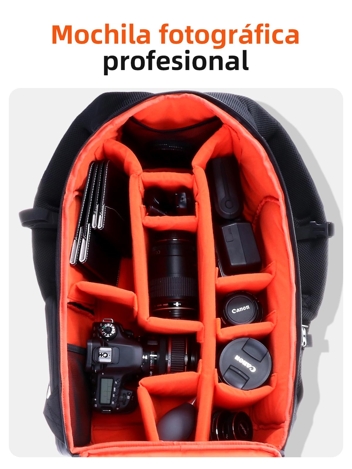 Rollei Mochila fotográfica L Fotoliner - Mochila fotográfica amplia con muchos compartimentos, incl. protección contra lluvia, Negro