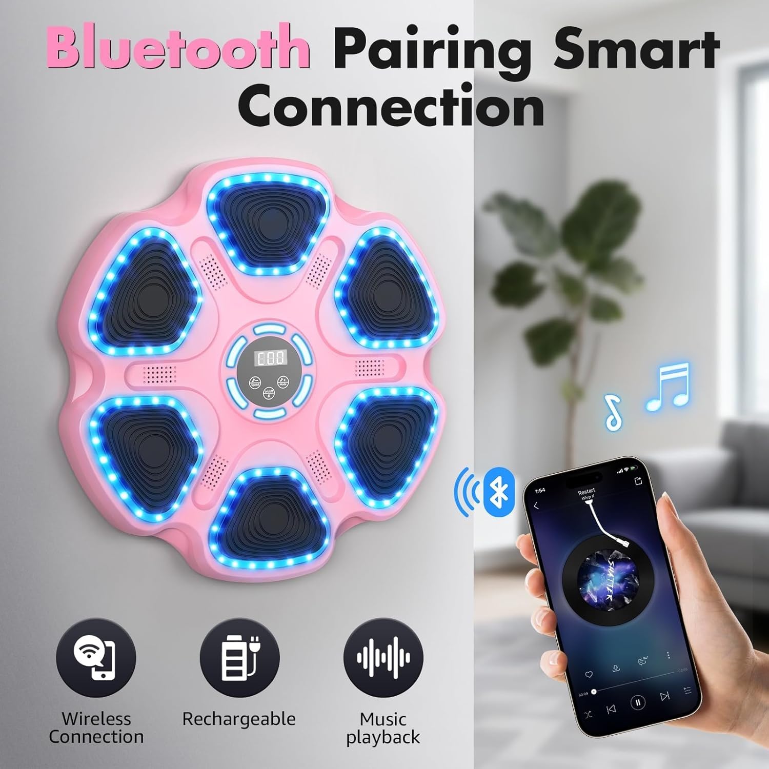 Entrenador de Boxeo Musical, Máquina de Boxeo de música interactiva Inteligente para niños y Adultos, 9 Modos de Velocidad, Almohadilla electrónica montada en la Pared para Fitness en el hogar
