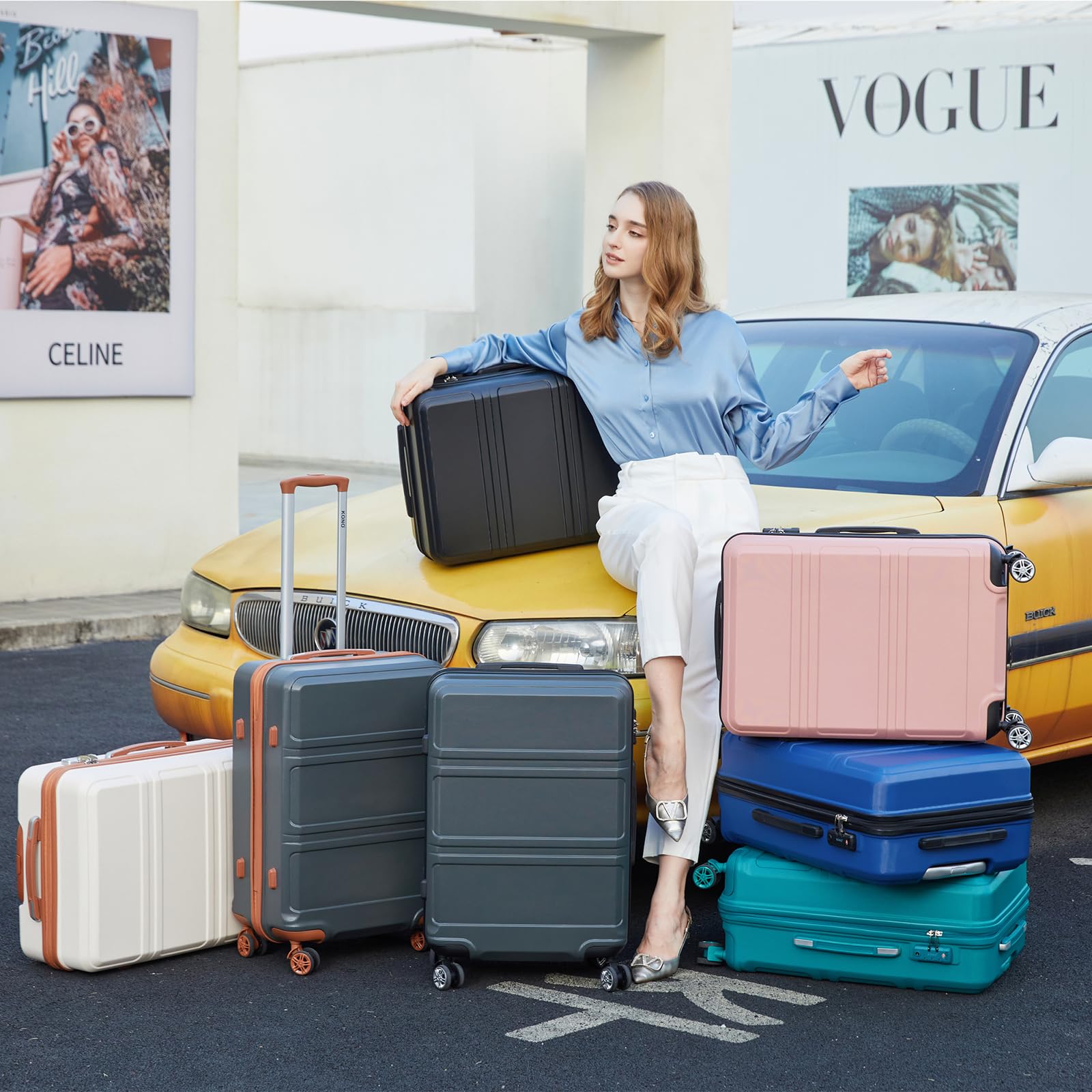 KONO Hartschalenkoffer ABS+PC Trolley TSA Schloss 360° Leisen Rollen Reisekoffer S M L XL XXL