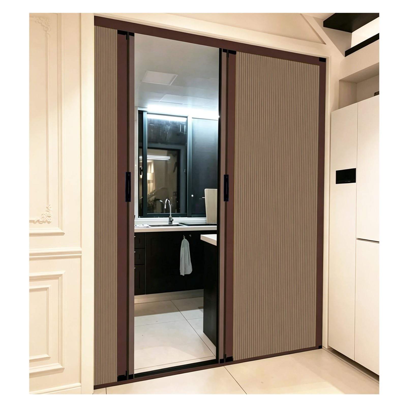 Tyzlup Brown Accordion Door For Closet Kitchen Bathroom Pantry, No Drill Space-Saving