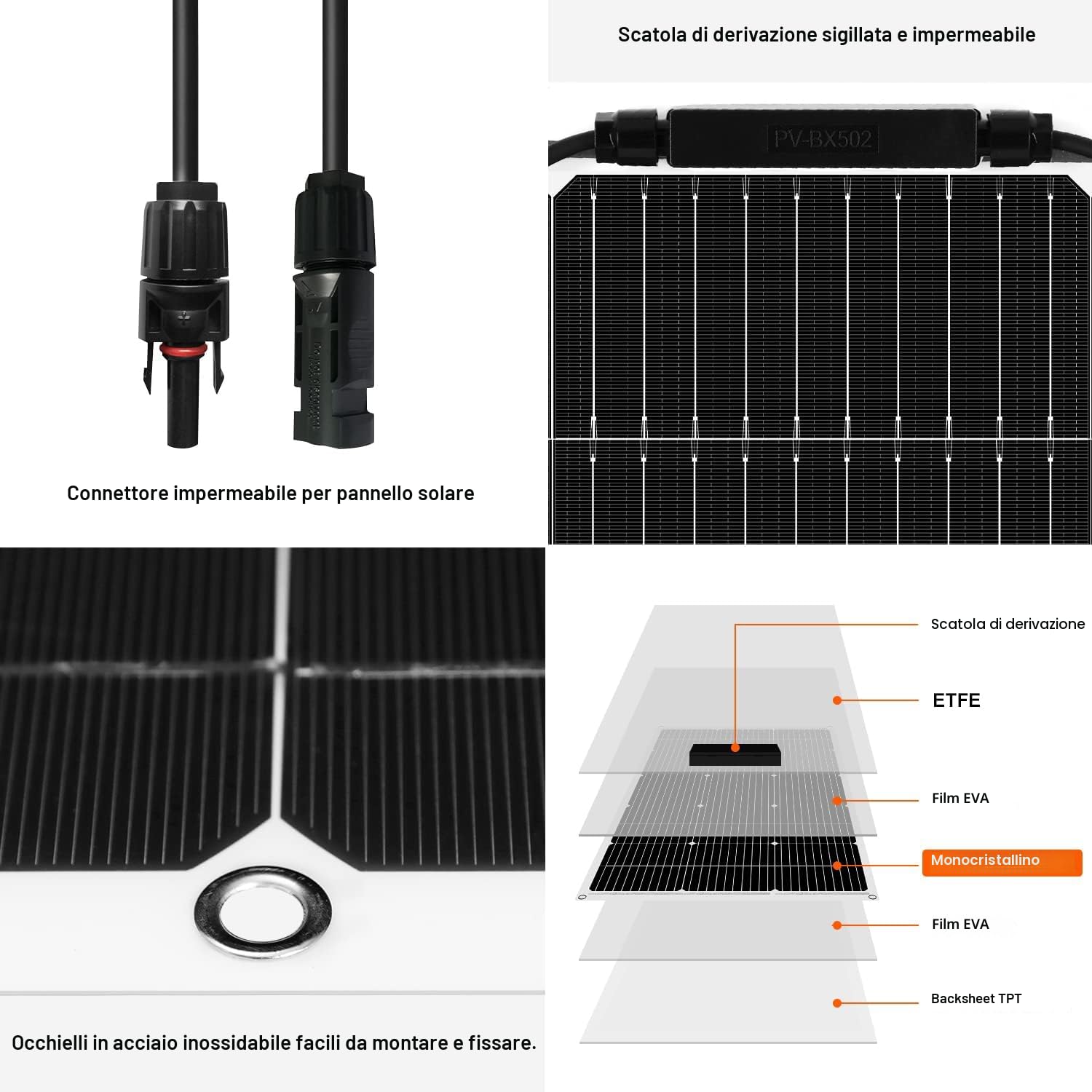 DOKIO 2PC Pannello Solare Flessibile 100W 18V (200W) Monocristallino Fotovoltaico ETFE per Batteria 12V (Camper, Roulotte, Barche, Off-Grid)