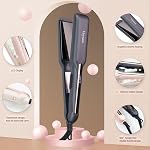 Heysam Redresseur et redresseur professionnel de cheveux en fer plat 2 en 1, Lève-cheveux double tension portable, large Ionique en fer céramique 1.6-pouce pour cheveux épais, 30S Chauffage rapide, LCD Affichage