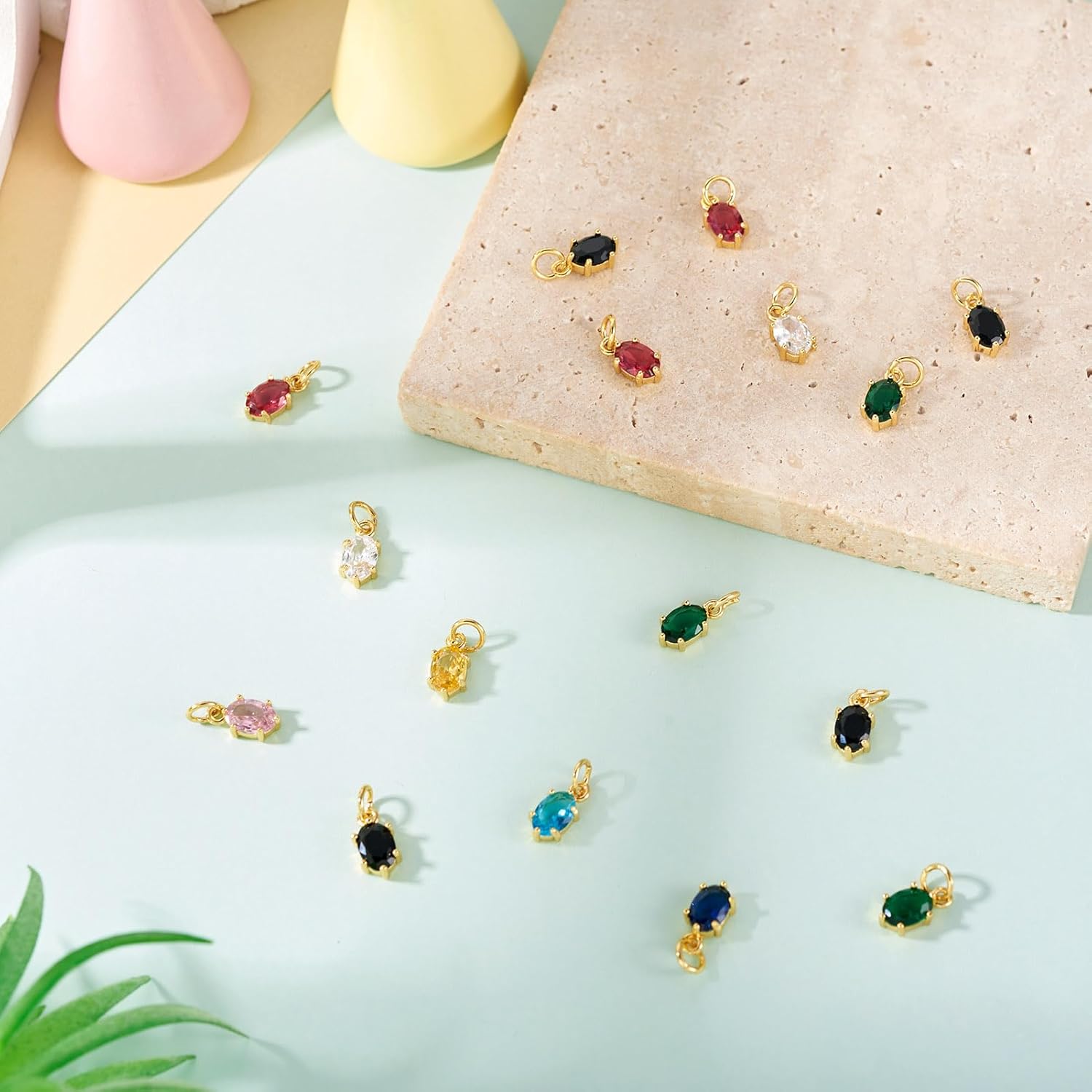 Beadthoven 16pcs Brass Micro Pave Cubic Zirconia Oval Charms 18K Gold Plated Oval Pendants Faceted Crystal Rhinestone Charms with Jump Rings for Jewelry Making Necklace Choker Earrings DIY Crafts - Image 6